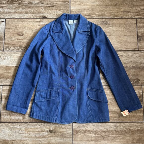 Vintage Denim Blazer Jacket Size 10 Button Down Jacket NOS - Picture 2 of 11